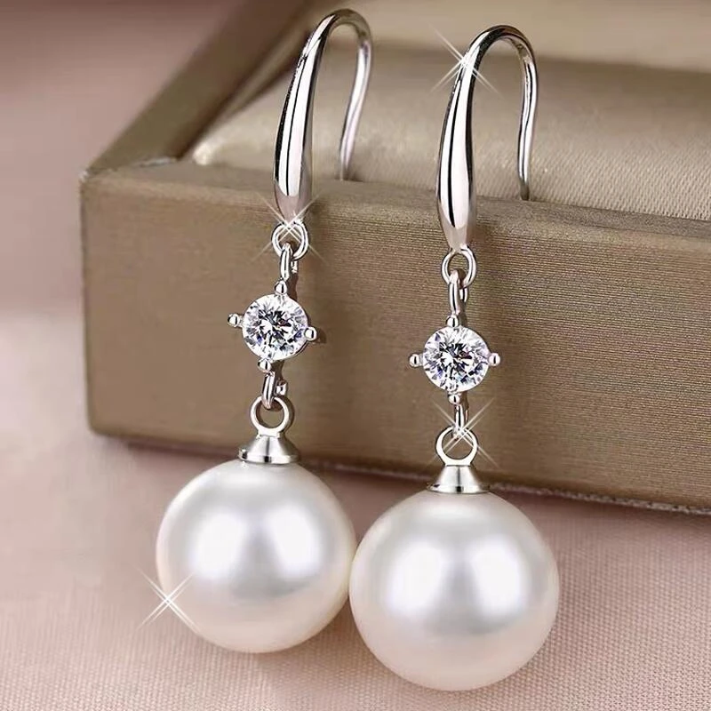 925银耳饰 纯银贝珠耳环女新款潮显瘦中长款耳坠气质简约名媛耳饰