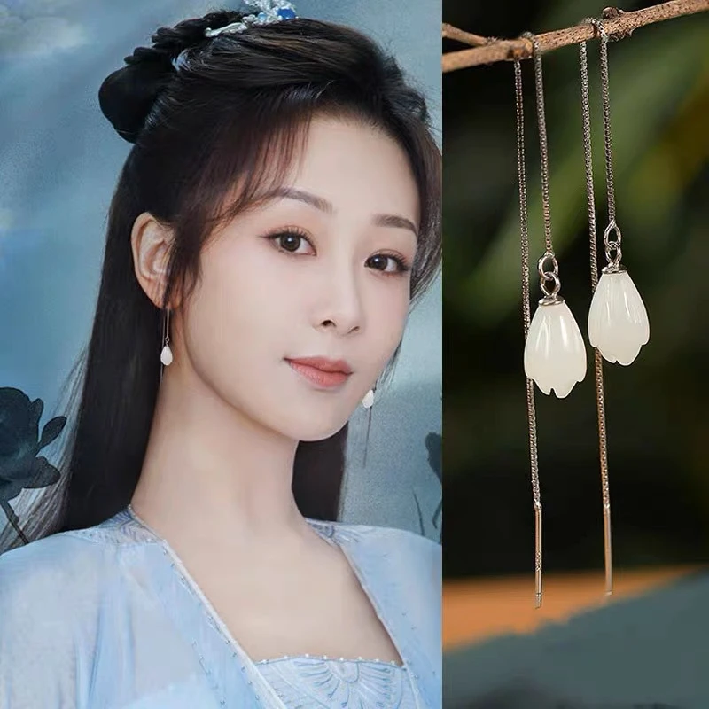 925银耳饰 纯银耳环女2025新款潮气质长款养耳洞兰花复古古风耳坠