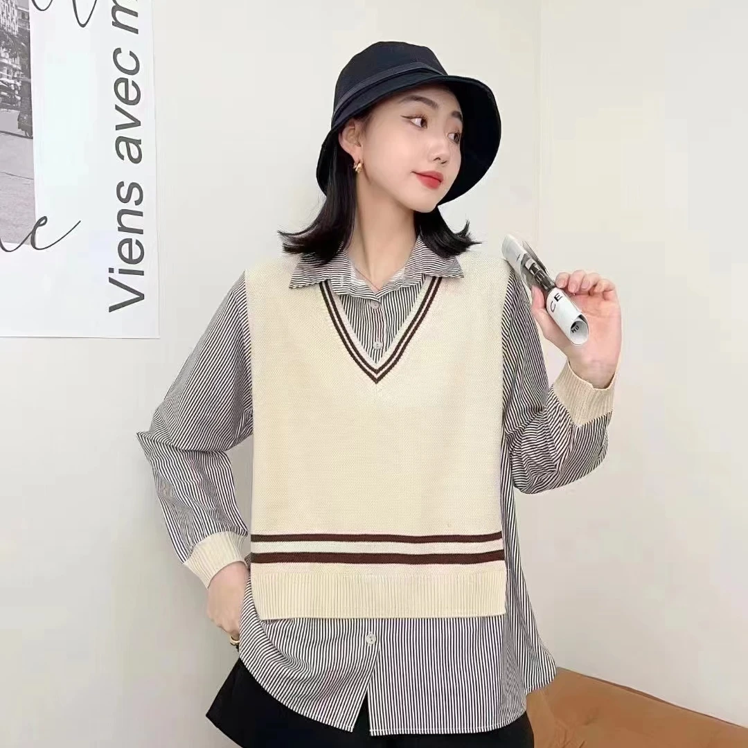 601－800  风梦服装店 春秋款假二件拼接时尚大方毛衣