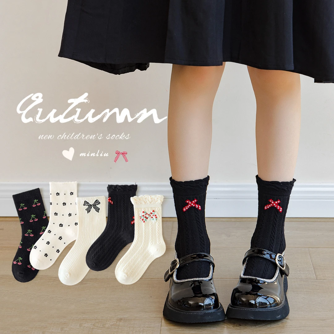儿童袜子女童6-12岁纯棉无骨中筒袜韩版百搭花边袜女孩公主袜秋款