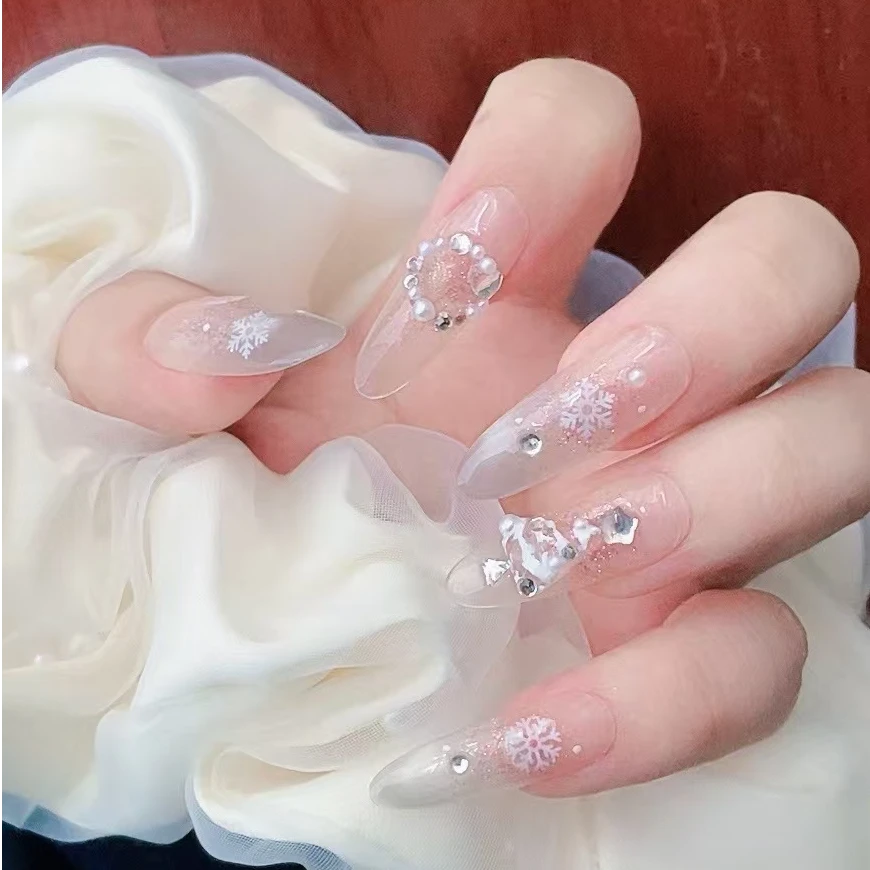 初雪圣诞树柚子轻奢手工定制穿戴甲