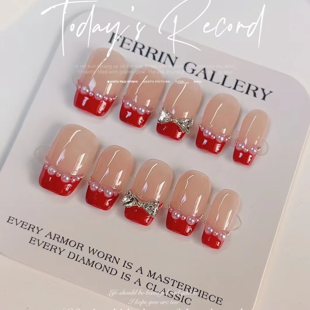 红色新年款柚子轻奢手工定制穿戴甲