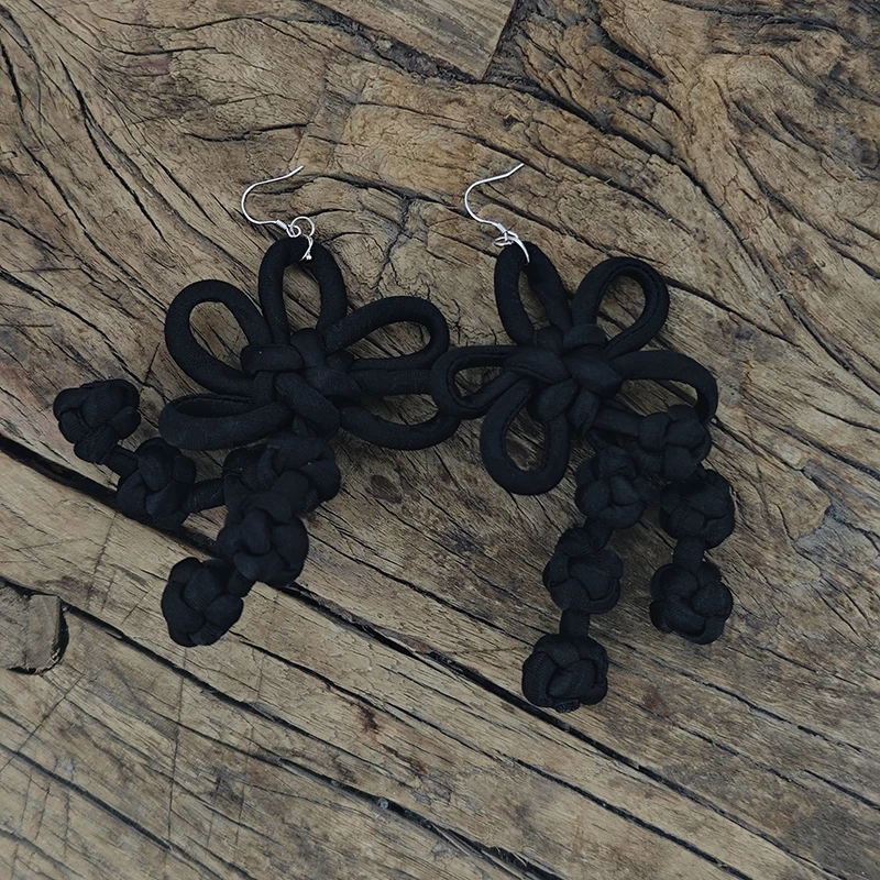 非金属布艺耳饰 佗寂时尚百搭小众黑色团锦结耳饰AEN1Z242