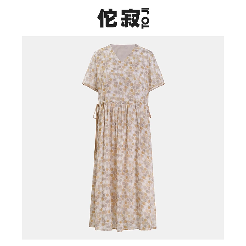 佗寂时尚文艺夏季波点气质百搭休闲真丝印花桑蚕丝连衣裙TYN2L533