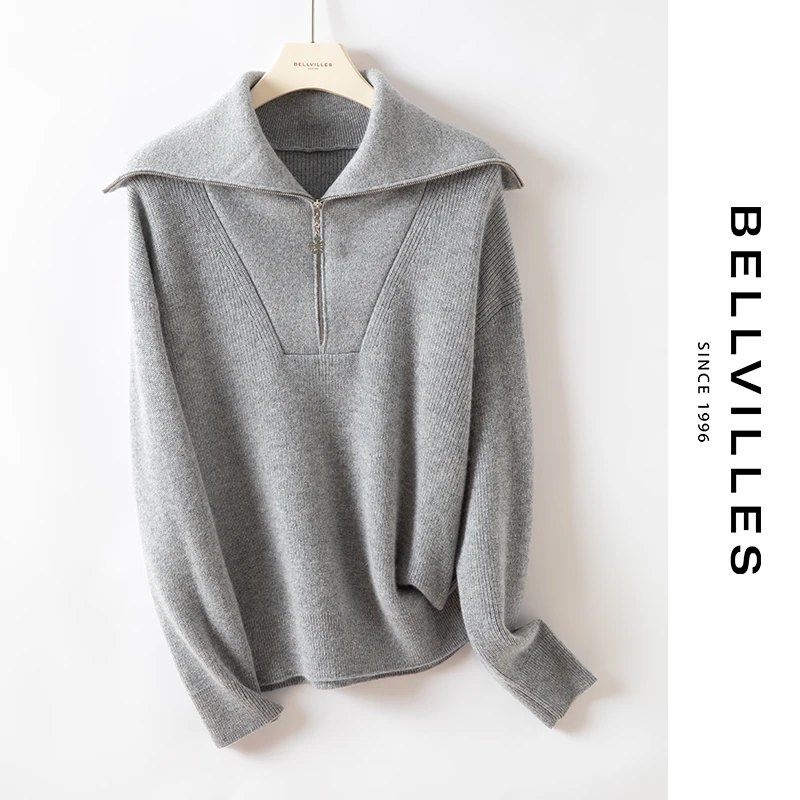 贝拉维拉【100%山羊绒】羊绒衫海军领2024新款加厚保暖羊绒衫女装