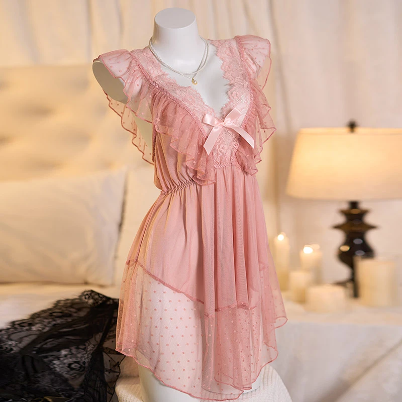 语萱娜90-220斤】私房睡衣蕾丝性感睡裙中式设计师款大码女AXSQ036