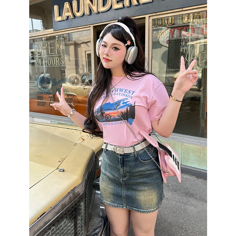 圆大敏【现货】「半裙 恋爱告急」爱心刺绣高腰牛仔裙夏季微胖mm1516