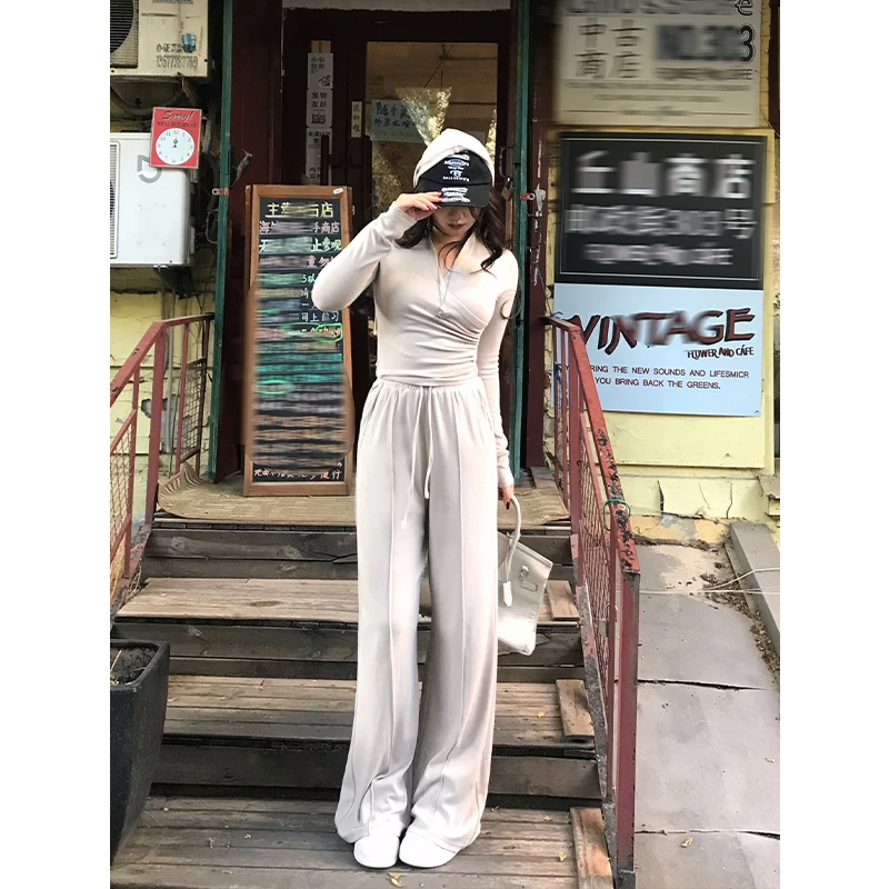 圆大敏【现货】「秋冬超好穿」显瘦套装连帽上衣直筒裤冬季微胖mm3188