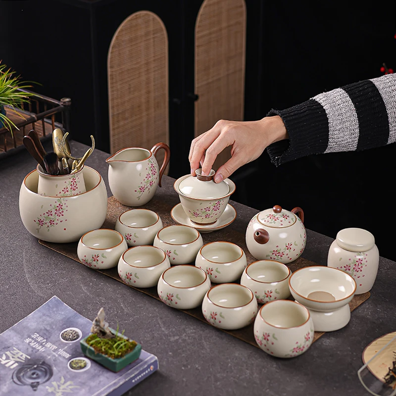 米黄汝窑功夫茶具套装家用中式陶瓷茶壶盖碗茶杯轻奢高档茶具整套