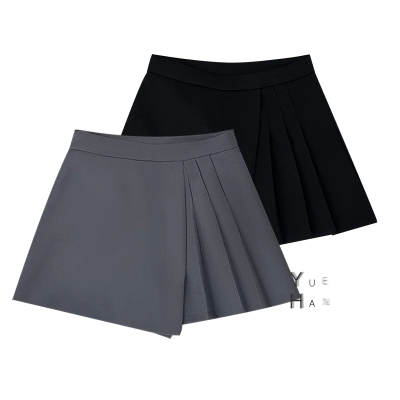 【倾城色】新品高腰百搭时尚裤裙夏季百褶纯色舒适短裤KZ4601