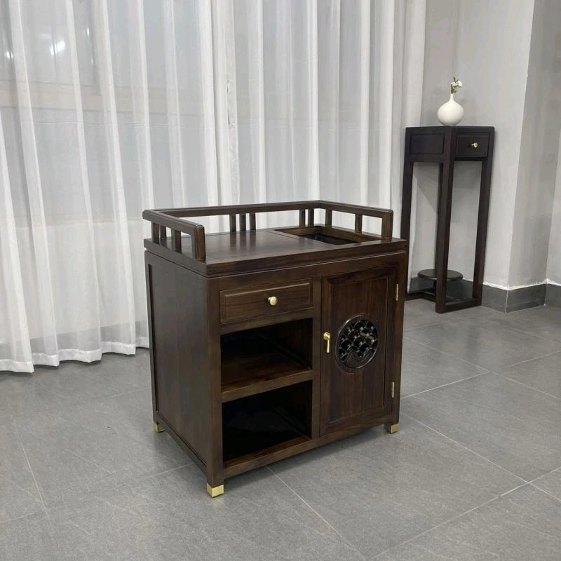 乌金木单抽山水茶水柜 70*45*75茶边柜收纳柜茶水车