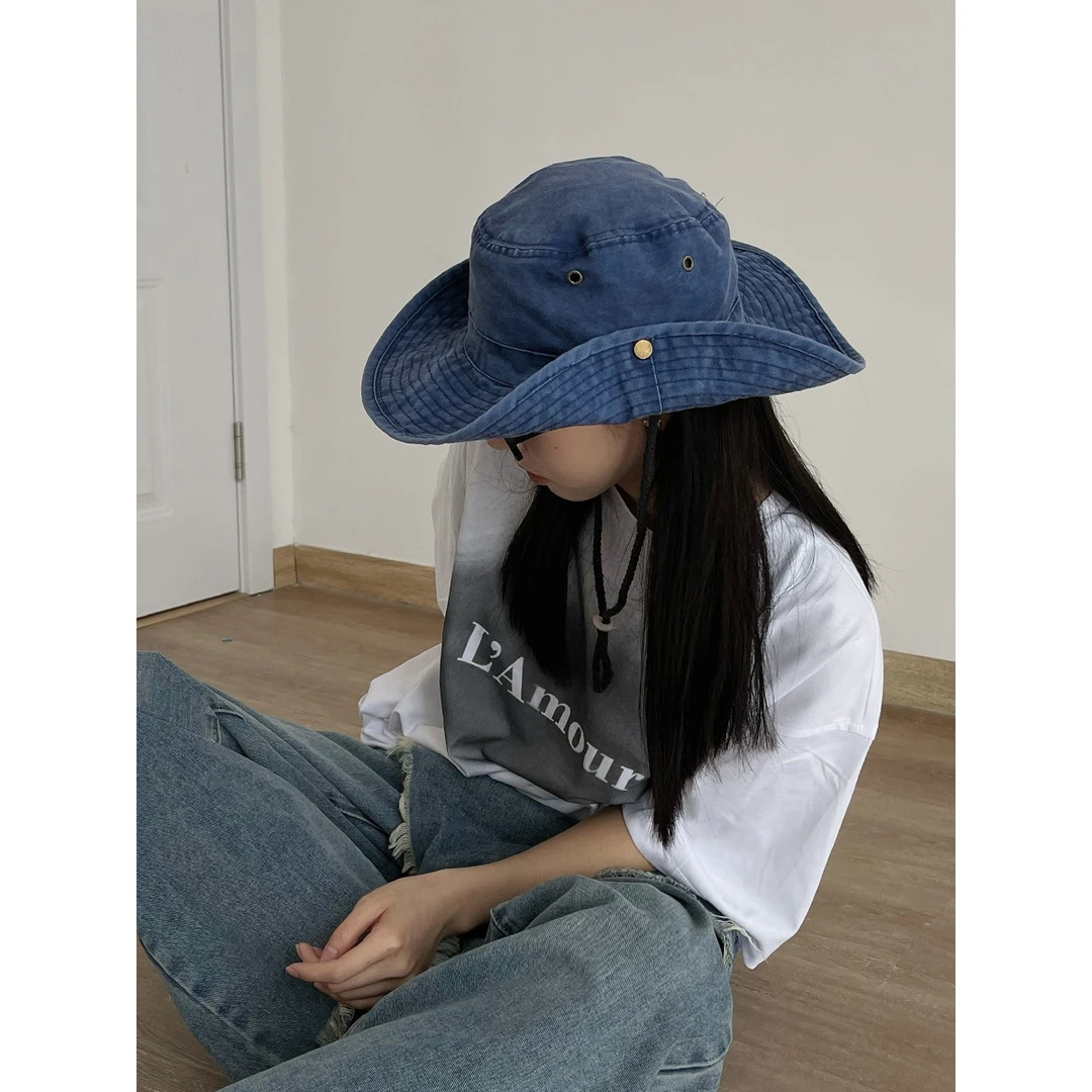 夏季遮阳帽～中性风凹造型渔夫帽子女复古西部牛仔帽户外遮阳百搭