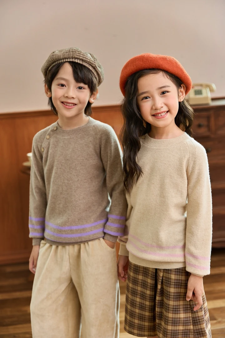 秋冬新款100%纯羊毛男女童宝宝斜肩扣儿童针织毛衣羊绒保暖打底衫