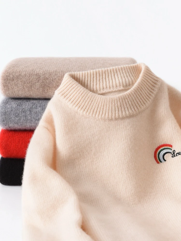 秋冬加厚半高领中大童套头毛衣羊毛衫半高领男女童毛衣打底衫