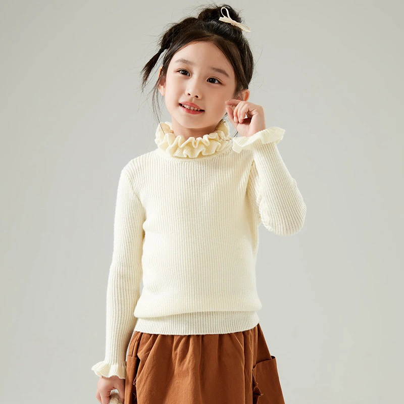 秋冬女童半高领毛衣套头儿童针织衫上衣木耳领打底衫羊毛衫
