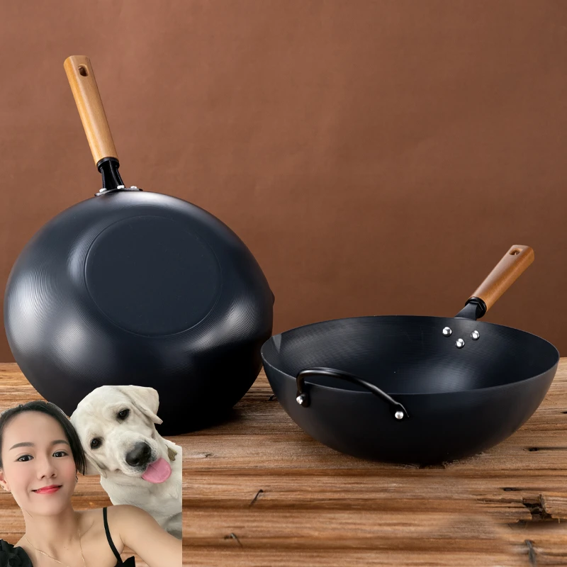 不用开锅极铁炒锅32.34.36.40厨房家用炒菜煎鱼加厚不粘锅免开锅