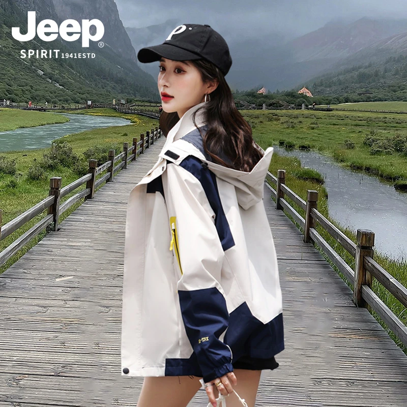 JEEP冲锋衣女春秋冬新款防水防风外套情侣云南川西户外旅游穿搭男