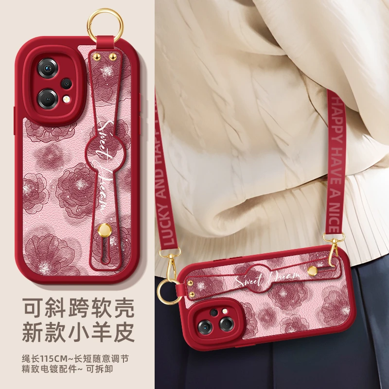 山茶花OPPOReno12手机壳Reno11Pro/10/9/8/6腕带findx7斜挎绳A3