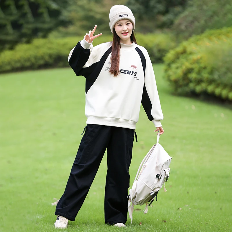初中学生时尚女孩套装冬季新款高中女生冬装加绒卫衣大童15岁