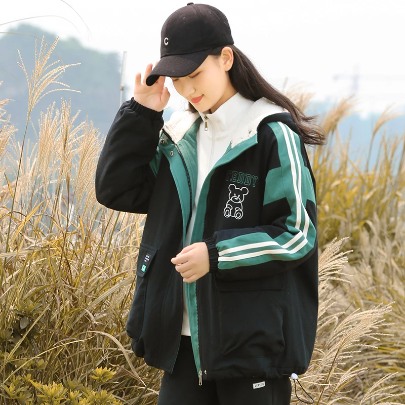 软妹棉服可爱日系棉衣高初中学生冬装加绒外套少女大童加棉夹克