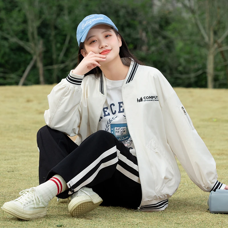 2023年春季新款棒球服少女大童初中学生春装高中女生夹克外套百搭