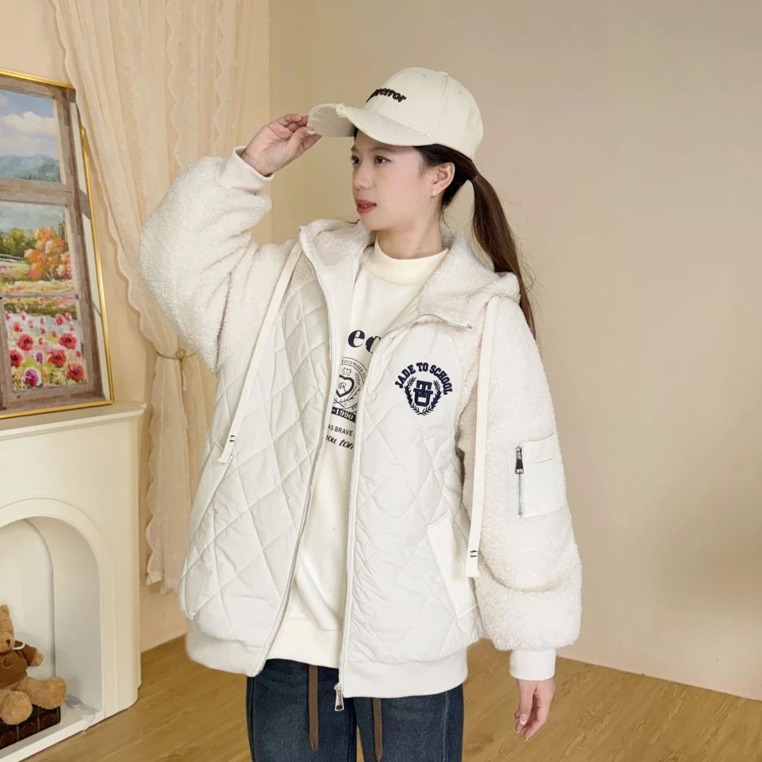 高中生毛绒外套女中学生冬装大童仿羊羔毛大衣初中生夹棉棉衣棉服