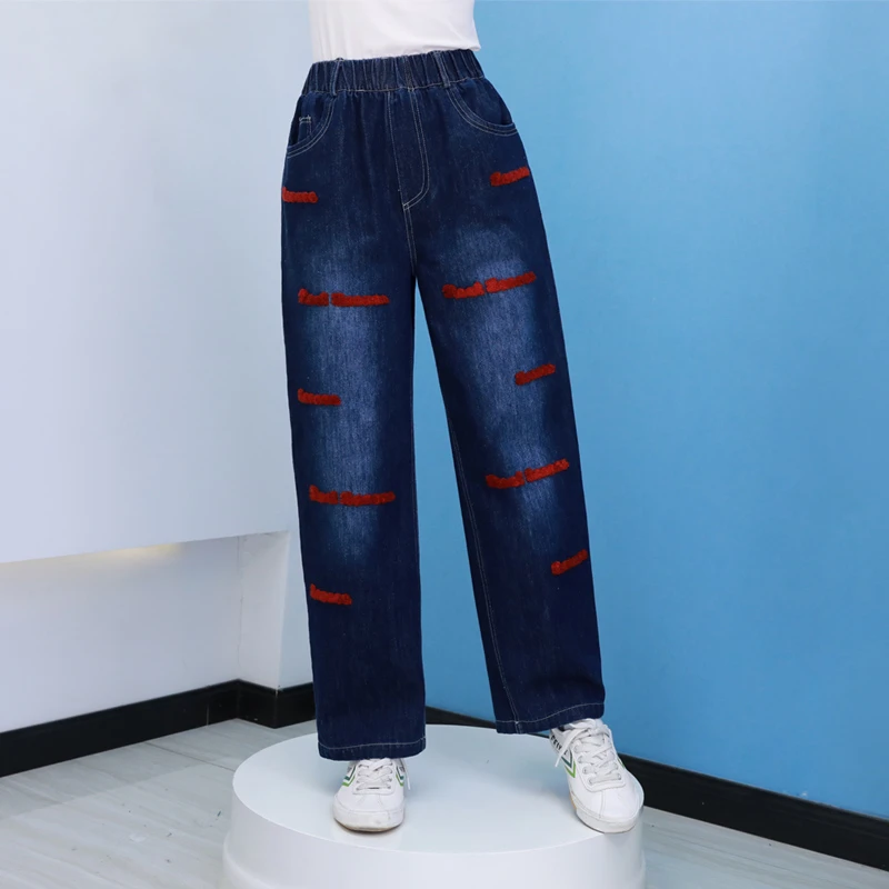 初中学生牛仔裤直筒宽松高中女生秋装阔腿裤春秋新款大童裤子