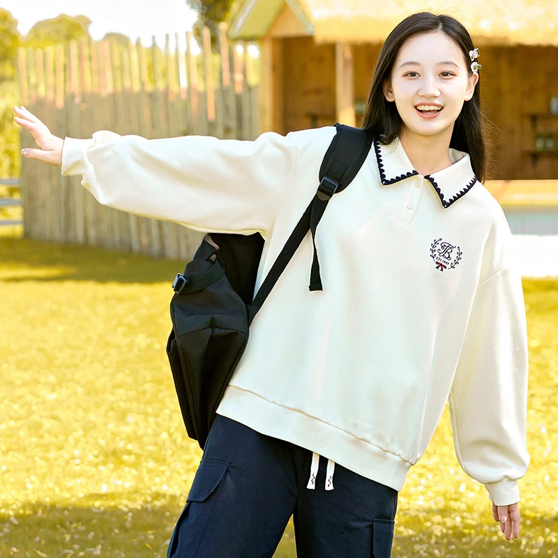 高中女生卫衣少女大童秋冬款初中学生百搭洋气冬装上衣甜美学院风