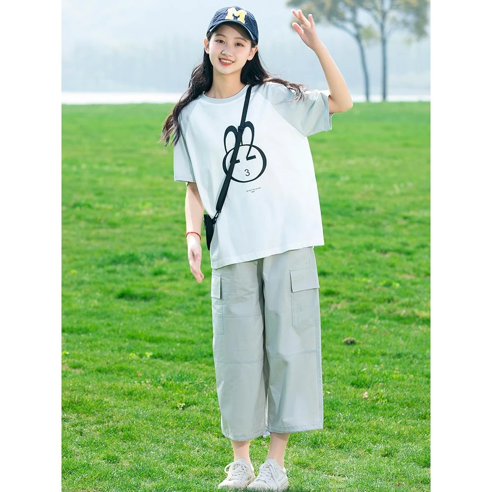 初中学生时尚女孩套装少女夏季高中女生夏装12岁15女大童可爱兔子