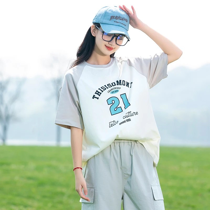 初中学生短袖T恤少女夏季高中女生夏装女大童13岁15休闲运动撞色