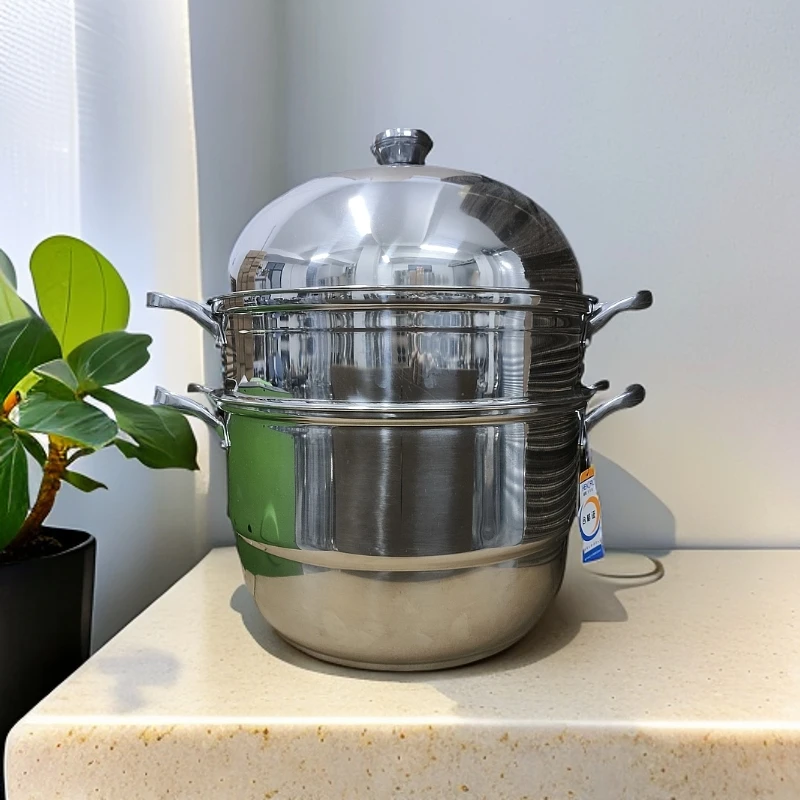 30X29CM 【瑕疵】一体成型蒸锅三层锅大容量不锈钢蒸汤两用