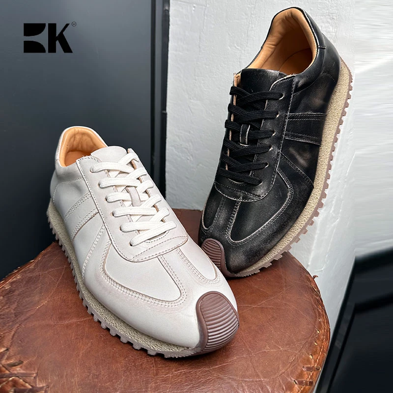 BK伯帝酷奇新款欧洲站复古做旧水洗阿甘鞋男底帮手工真皮休闲鞋