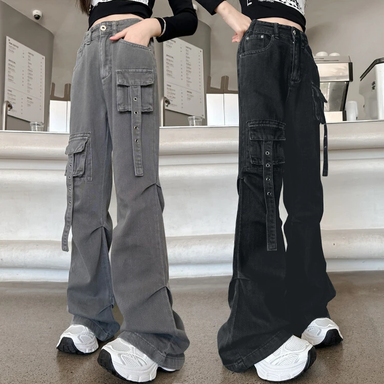 女童工装喇叭裤2024秋季新款中大童高腰春秋休闲长裤时髦洋气裤子