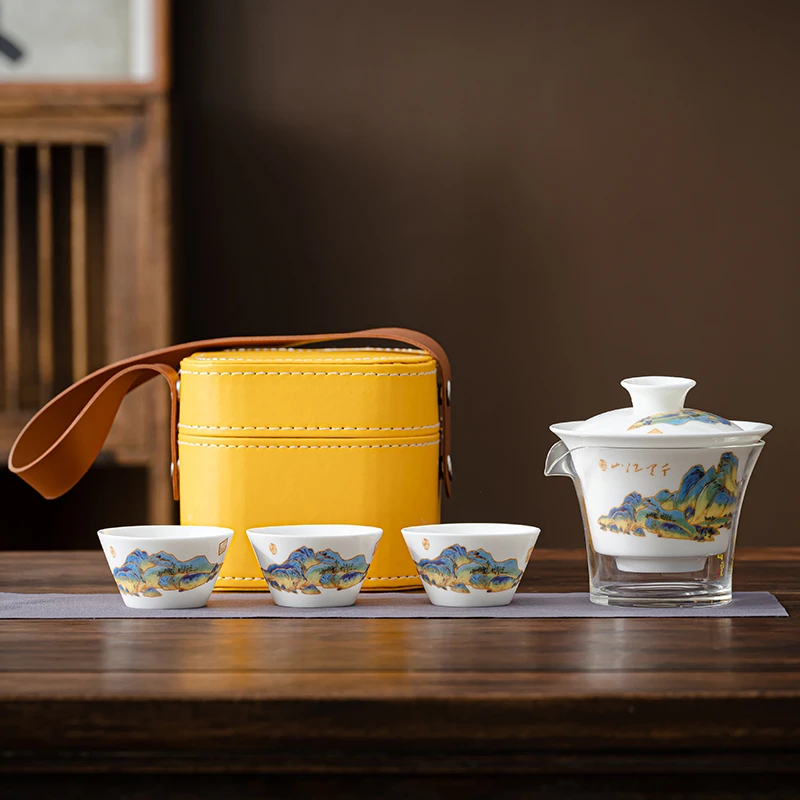 旅行茶具羊脂玉瓷白瓷功夫茶具泡茶壶套装户外露营简约一壶三杯