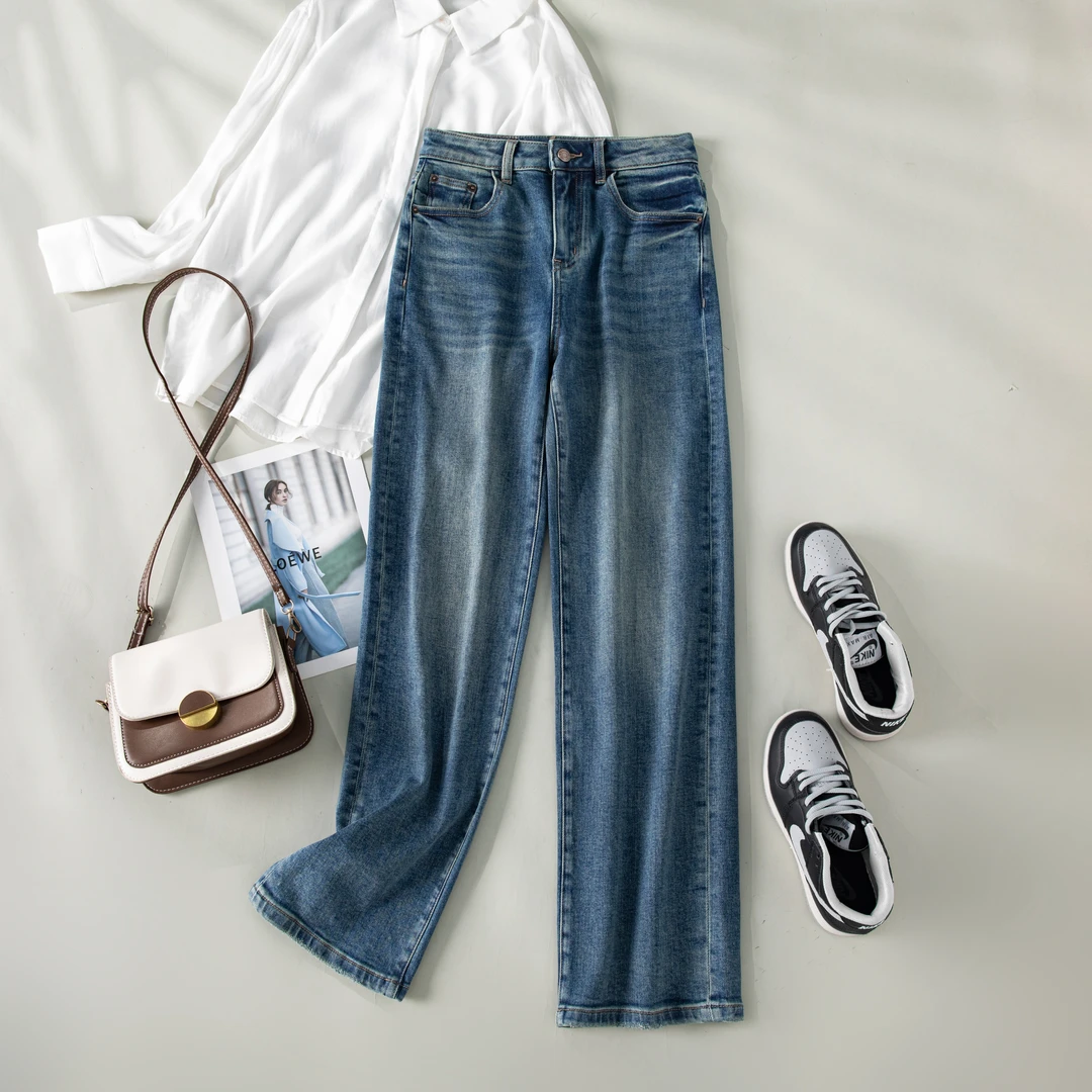 秋季新款土耳其水洗高腰显瘦休闲百搭阔腿牛仔裤2017