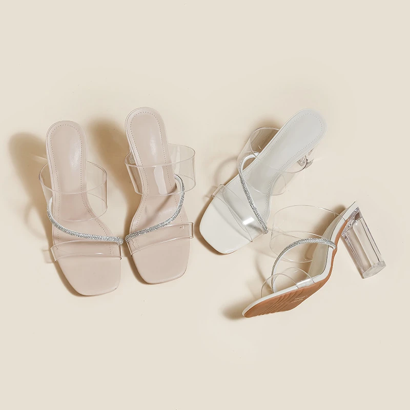 一字带透明凉鞋女2025年新款夏季裸色高跟鞋细跟仙女风祼色凉拖鞋