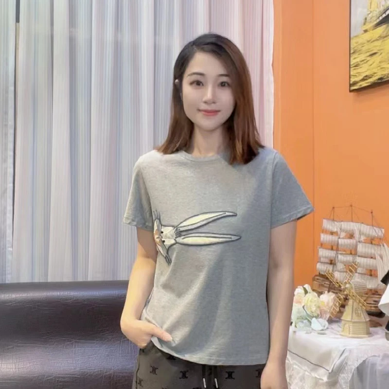 【刺绣兔子】短袖女士夏季透气T恤夏装时尚圆领休闲百搭夏款