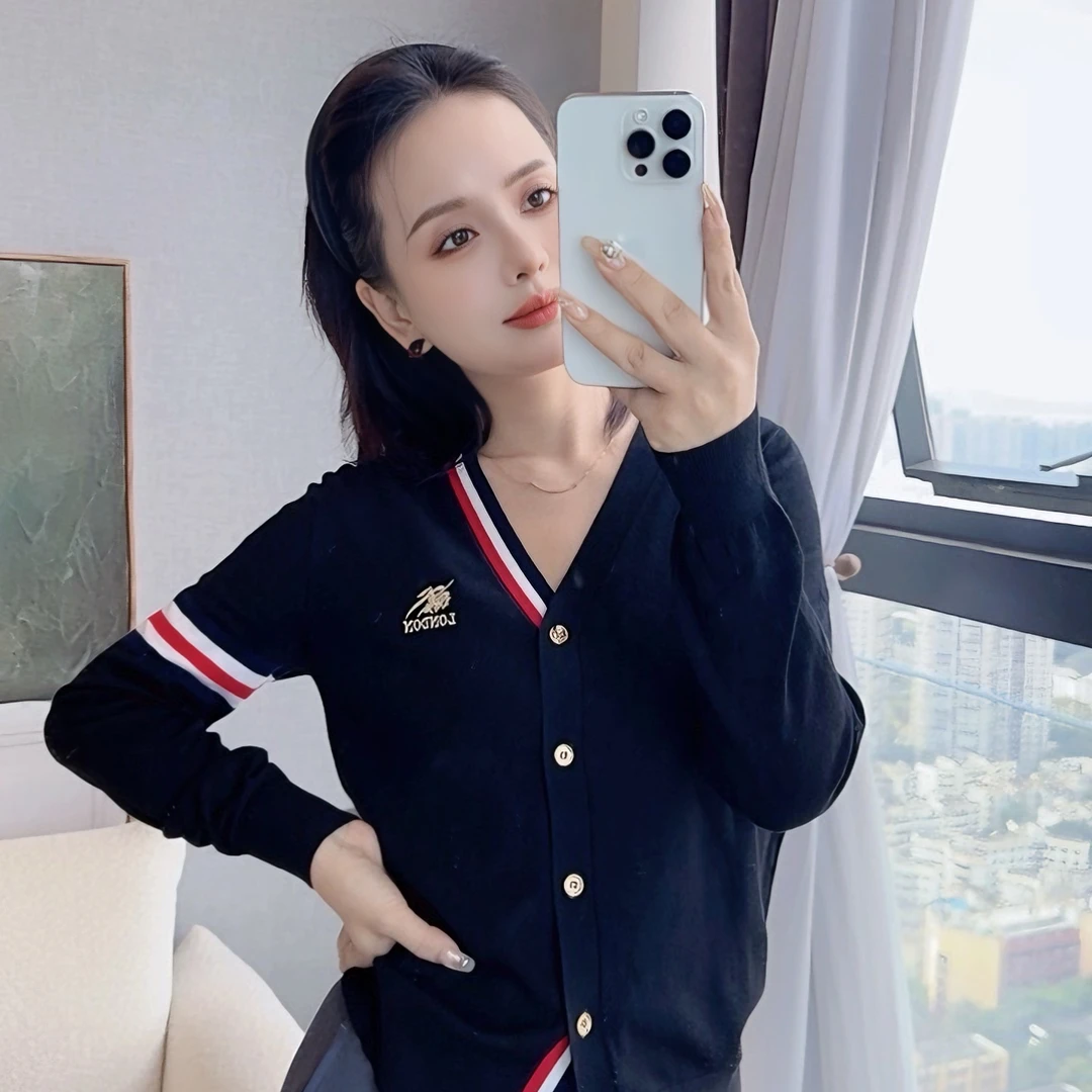 《叶子妃》刺绣条纹上衣开衫针织毛衫 JX4004