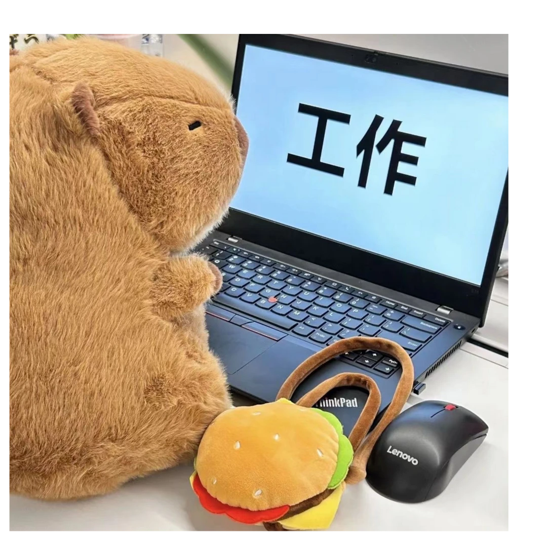 卡皮巴拉小抱枕1个带汉堡可爱卡通毛绒玩具靠枕有问题联系客服