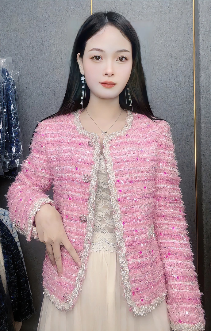 粉色小香风短款外套女2025春秋新款重工名媛风轻奢甜美百搭上衣潮