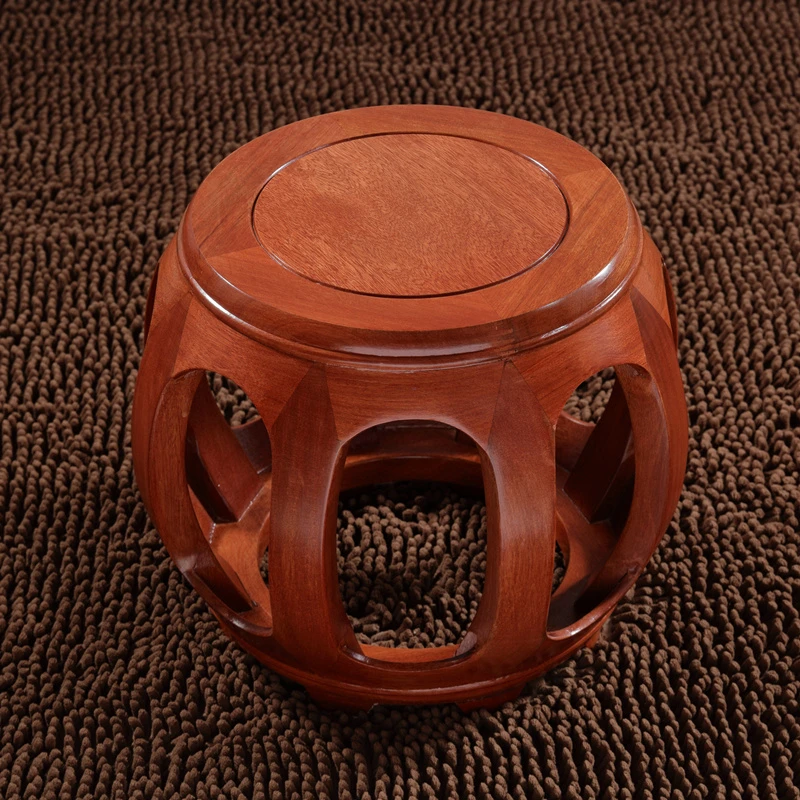 花梨木35高鼓凳凳子实木圆凳仿古沙发凳中式换鞋凳小矮凳家用圆形