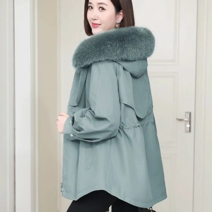 other 2023款秋冬加厚女士短款大毛领百搭派克服冬季休闲连帽显瘦