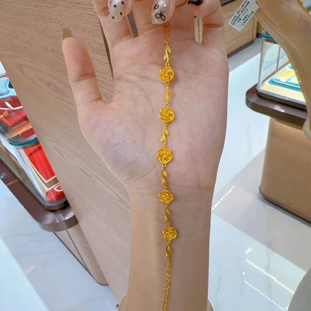 【诗诗精选】足金999 5G精品玫瑰花手链