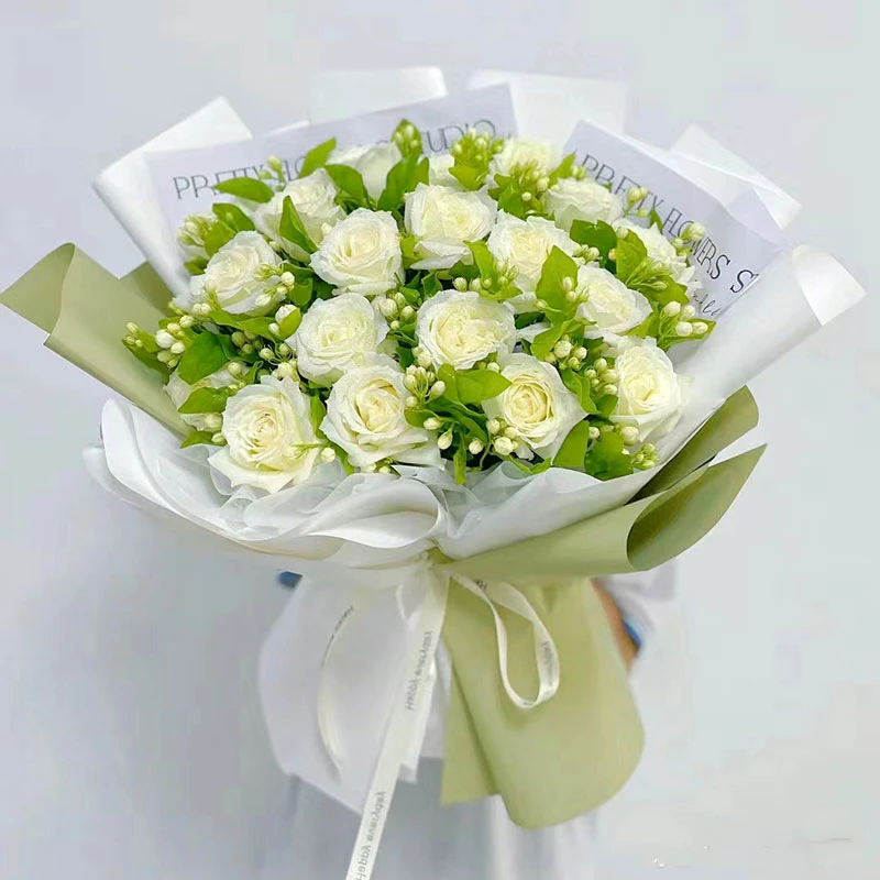 白玫瑰茉莉花束鲜花同城附近花店配送生日送男友女友情人节送花店