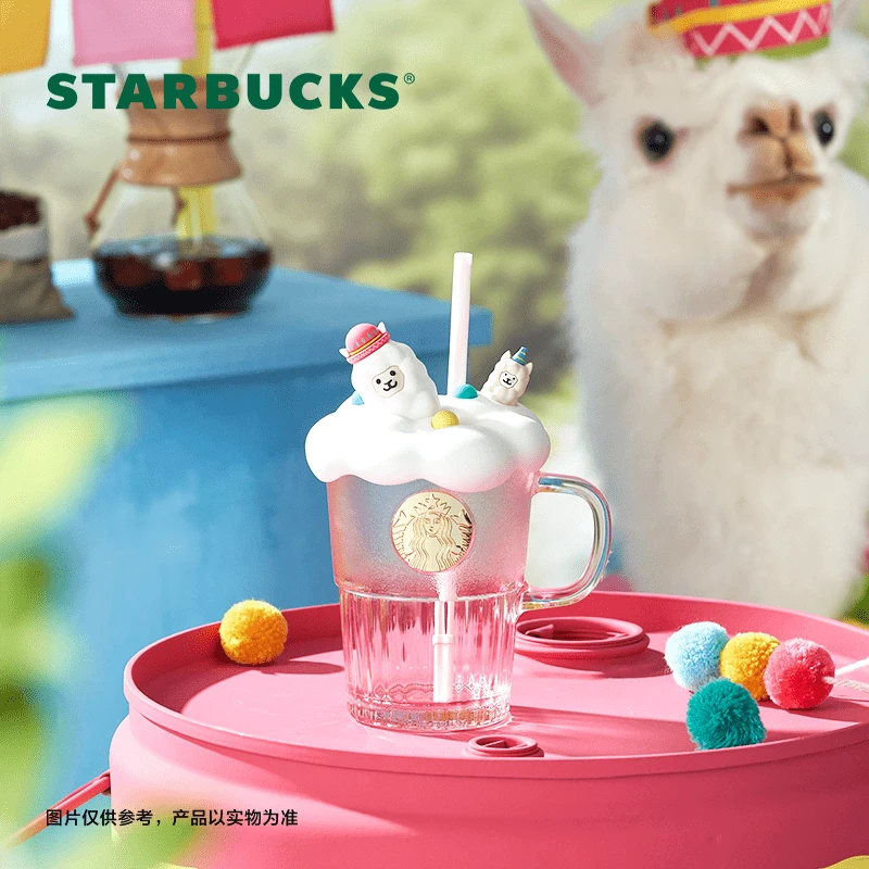 【新品上新】星巴克羊驼乐园系列400ml粉色款玻璃吸管杯配杯盖送礼