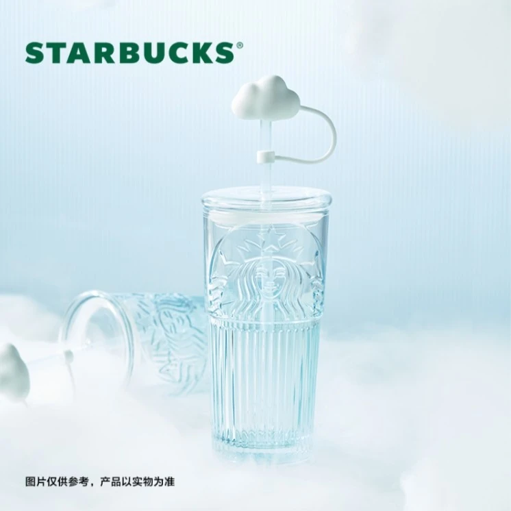 天空女神杯-星巴克550ml渐变蓝色玻璃吸管杯高颜值