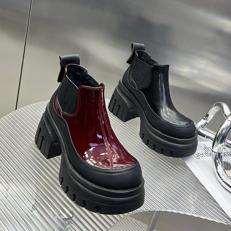 2023秋冬新款厚底松糕底切尔西烟管靴坡跟小个子三寸半靴H7211-22