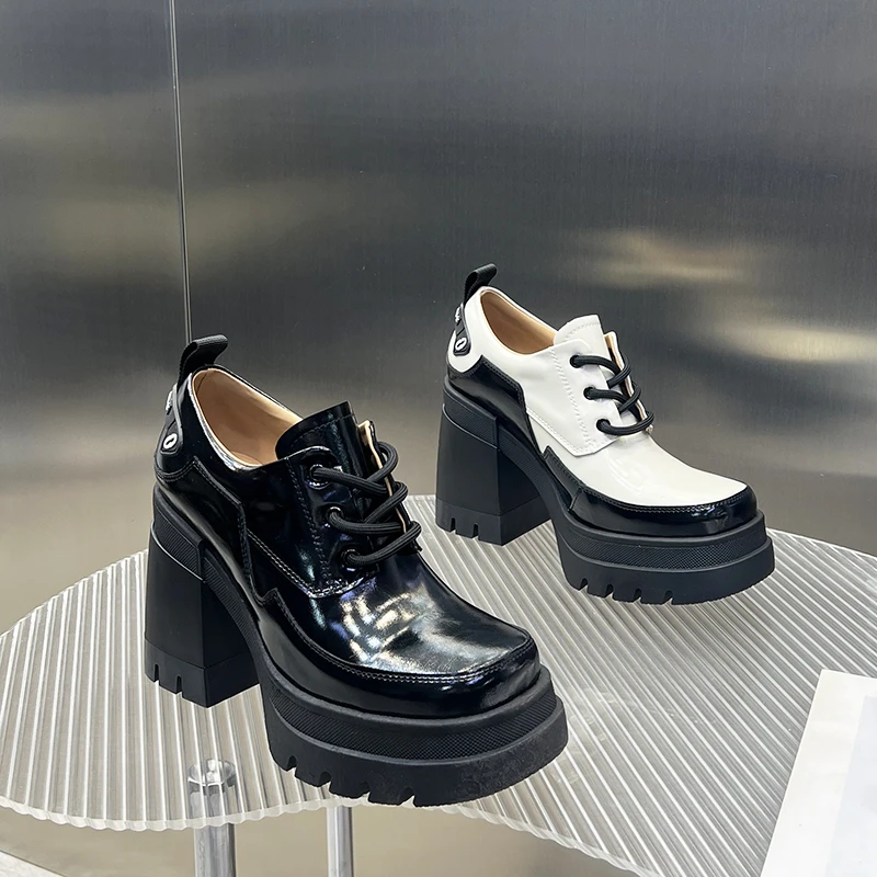 粗跟单鞋女2024秋季新款真皮圆头防水台显瘦欧货高跟鞋S22211-18