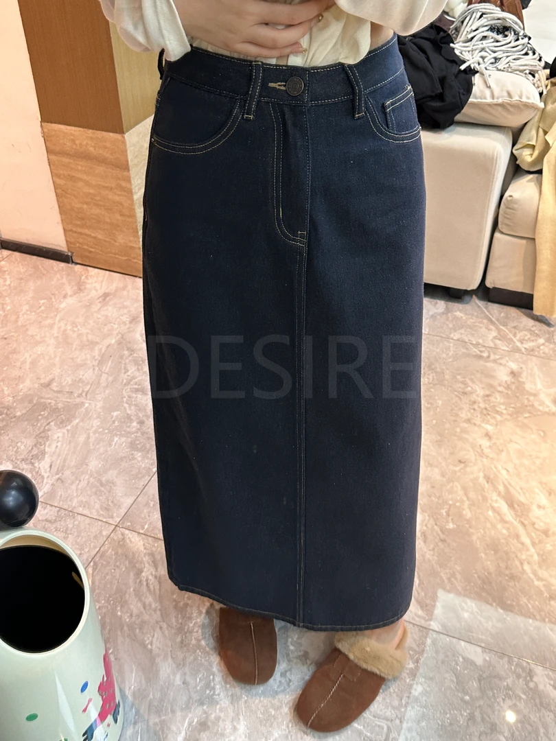 DESIRE【半身裙】重工洗水牛仔后开叉半裙
