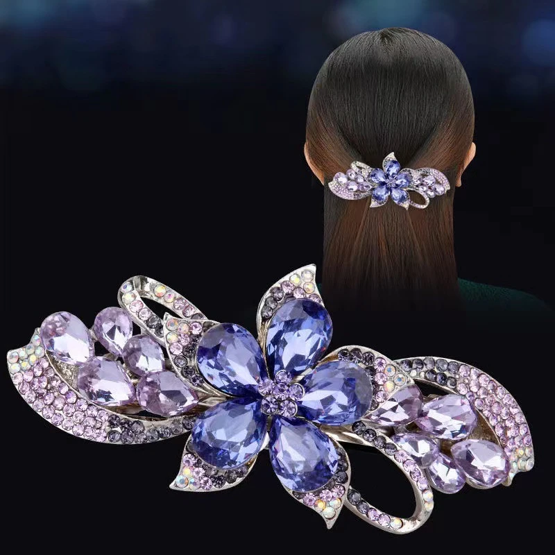 韩国水钻弹簧夹一字夹复古优雅后脑勺顶夹横夹妈妈款发饰舒适时尚